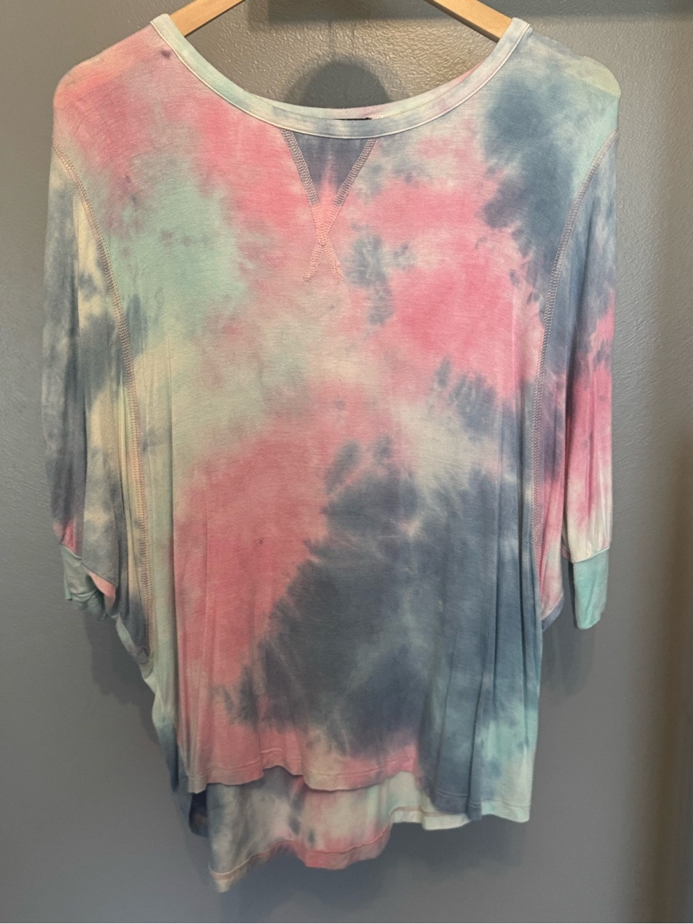 Staccato Pastel Tie-Dye 3/4 Long Sleeve Top in Pink, Blue & Mint